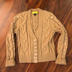 St. John ribbon knit camel cardigan